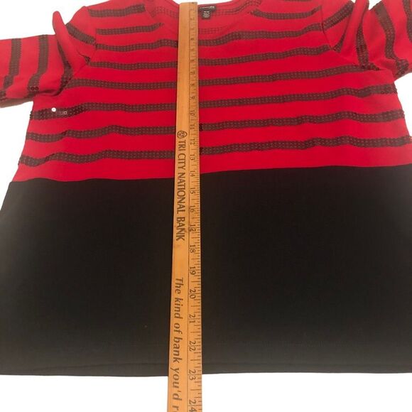 Rafaela Petite Size M Crew Neck Red Black Striped Shimmery Holiday Sweater - Picture 11 of 13